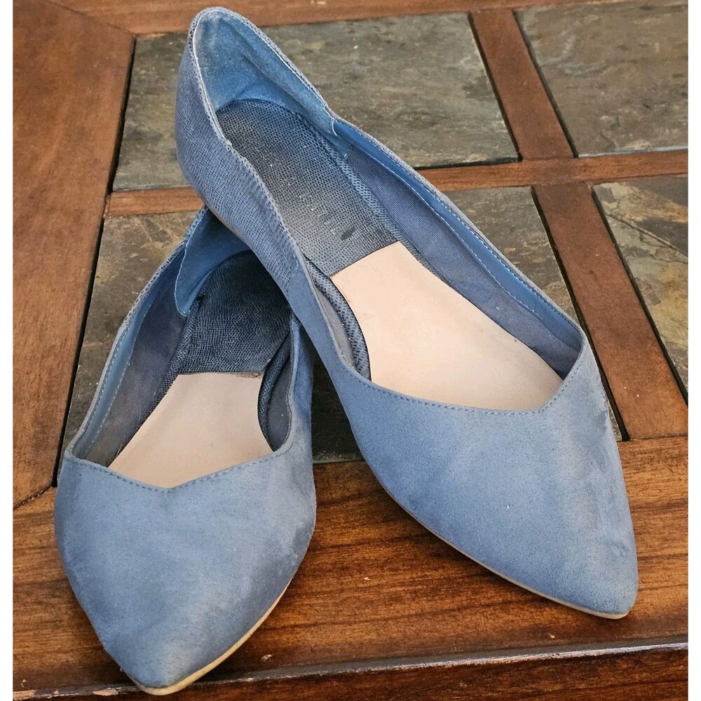 Kelly & Katie Nassie Pointed Toe Blue Faux Suede & Lizard Flat Women Sz 10 M